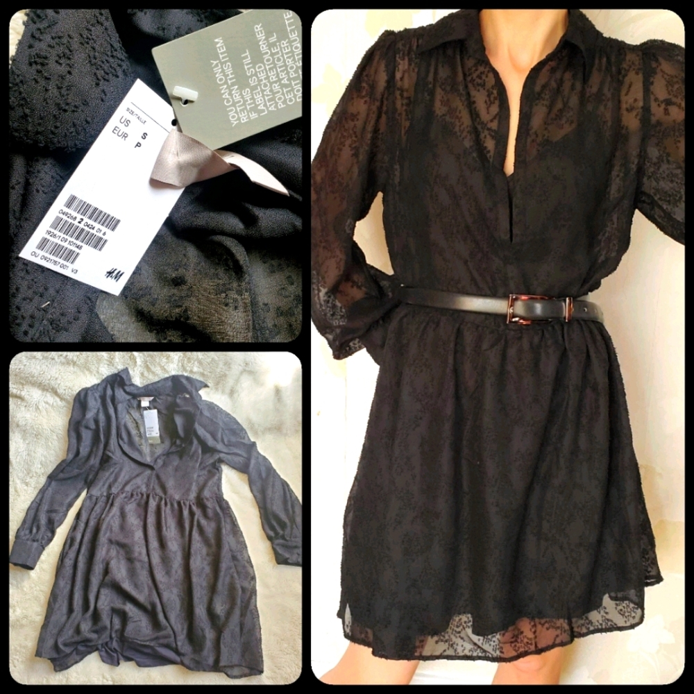 H&M size Small women's black chiffon dress. NWT.